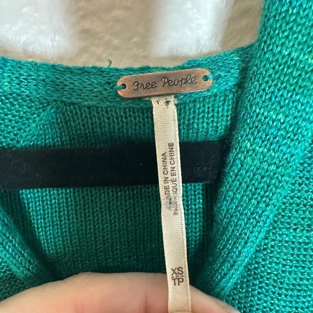 Free People Teal Green Lightweight Drawstring Hoodie‎ Size XS Pullover Sweater